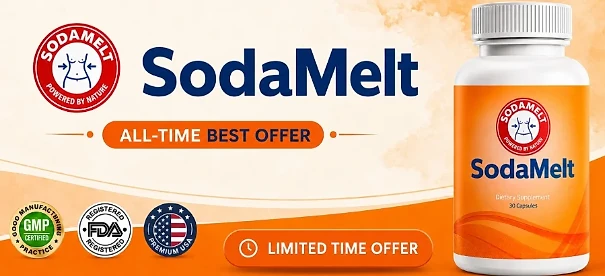 SodaMelt banner with GMP, FDA-registered and USA badges