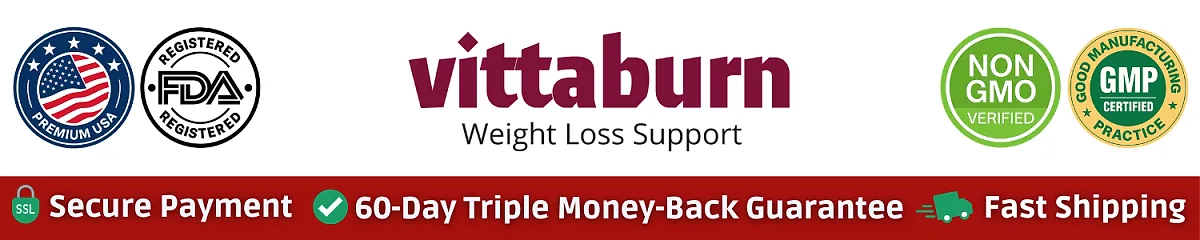 Vittaburn quality seals: premium USA, FDA registered, non-GMO, GMP and 60-day money-back guarantee